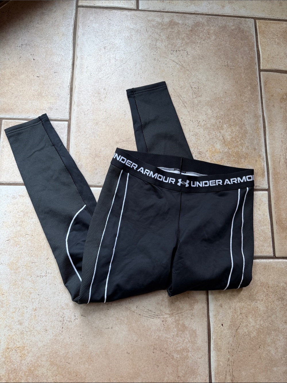 Under Armour Black Leggings with White Piping